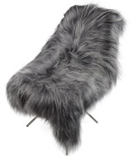 Island Lammfell Schaffell Leder Fell-Teppich ökologisch gegerbt grau gecheckt