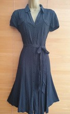 Vintage 40er 50er Jahre Stil schwarz weiß gepunktet Party Hemd Tee Kleid Gr. 12 