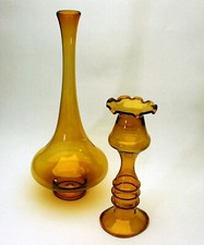 2 x altes Lauscha Glas - Stielvase Vase - Kerzenständer - gelb