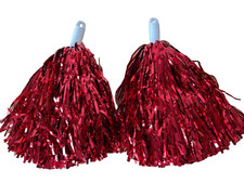 2 St. Cheerleader Pompons Rot-Metallfolie mit Griff-für Sport Gymnastik Karneval