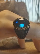 Herren Ring Gr 61 in Schwarz Gothic schöner großer fetter blauer Stein Boss