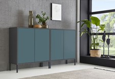 BMG Möbel Sideboard Mailand Set 2, grifflos, Metallfüßen, Anthrazit/ Petrol