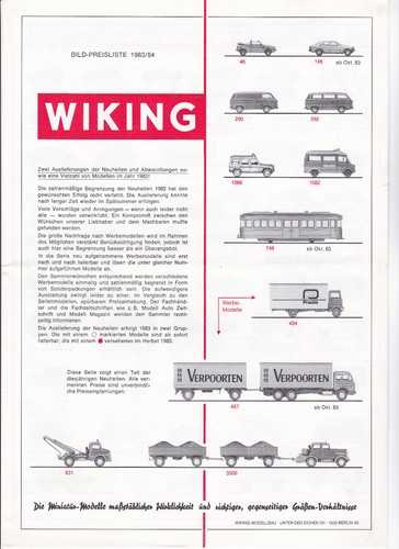 Wiking bildpreisliste 1983 - wiking, 1983/84