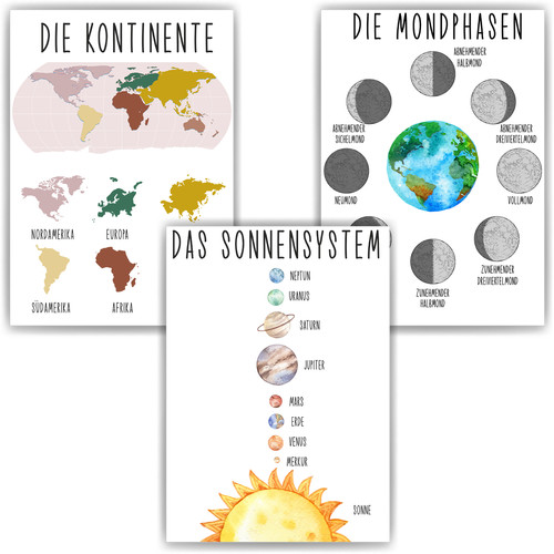 3er set lernposter kontinente - lernposter,