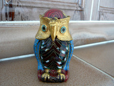 Seltene Cloisonne Eule Figur Messing Metall Emaille 5