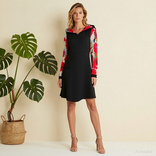Freizeit kleid schwarz blumen - schwarz,
