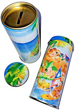 2x Spardose Metallspardose Münzspardose Sommer Schatztruhe Strand Design