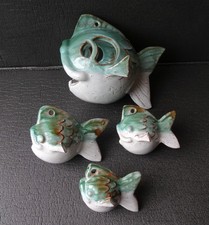 Keramikfiguren Fische 4 Stück als Mobile oder auch Windlicht glasiert