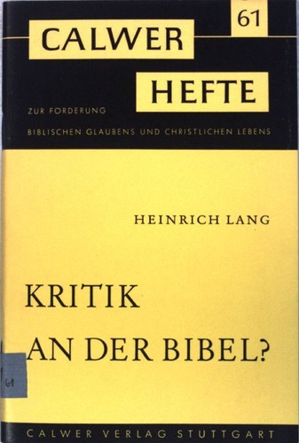 Kritik der bibel calwer - kritik,