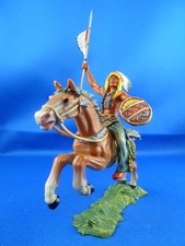 Elastolin 7cm Wildwest Indianer Häuptling Nr.6854 Reiter zu Pferd (Hose Blau)