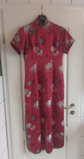 80s Vintage Traditional Qipao Red Jacquard Cheongsam Maxi Dress S hand made silk