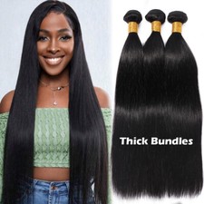 3 Bündel Echthaartresse Virign Haar Extension Haarverlängerung Tressen Glat DICK