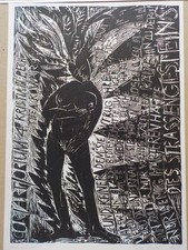 THEA KOWAR - Und keiner, Kristian Pech. Holzschnitt signiert 1988. DDR-Kunst