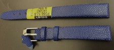 12mm Hochwertiges  Echtes-Leder Uhren Armband, Rochen-Prägung, blau, Vacuno