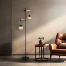 Stehlampe Stehleuchte Schlafzimmerleuchte Metall rauchfarben 2 Flammig gold E27