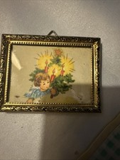 Puppenhaus Miniatur Bilderrahmen Bild Messing schwer massiv Weihnachten Alt