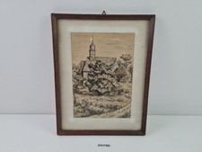 Radierung Kirche Holzrahmen hinter Glasscheibe Karl Opelski Chemnitz #243700