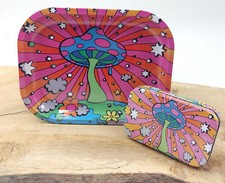 Trippy Mushroom Rolling Tray und Baccy Dose Smoker Geschenke Smoke 2-teiliges Set 