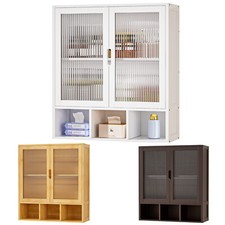 Wandschrank Hängeschrank Bambus Badezimmerschrank  verstellbare Regale 2 Türen