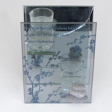 Teelichthalter mit Spiegel & Glas, defekt - 18x13x6 cm Deko Spruch Glück Leben
