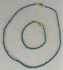 Halskette-Armband-Set, 45 und 20 cm lang Rohdiamant blau, Verschlüsse vergoldet