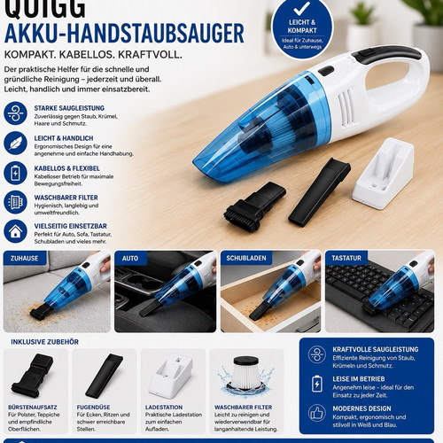 Quigg akku handstaubsauger - quigg, akku-handstaubsauger
