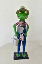 Großer Frosch Gärtner Eimer Karo Handarbeit Metall Deko Skulptur Dekofigur 52 cm