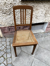 alter Stuhl Eiche mit Lederfläche und Geflecht unten Art Deco wohnfertig