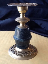 Vintage alter schwerer Kerzenständer Leuchter rund Messing Marmor 552 Gramm