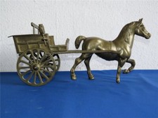 Alte Messing Pferdekutsche Pferd mit Kutsche 41 cm lang Pferdegespann Wagen