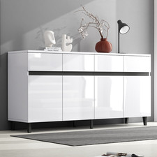 160cm Kommode mit 4Türen 4 Schubladen Sideboard mit Einlegeböden Wohnzimmer Weiß