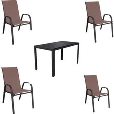 Gartenmöbel Set 5 tlg Gartenset Sitzgruppe Stapelstuhl Gartentisch braun