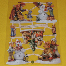 1x Poesiebilder Oblaten 7506 Kinder Glanzbilder Winter HUMMEL Schneemann Weihnac