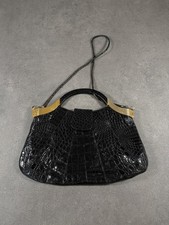 Damen Handtasche Schwarz Kroko