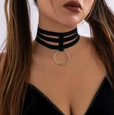 Sexy Damen Schwarz Punk Halsband mit O-Ring BDSM Halskette Bondage Choker