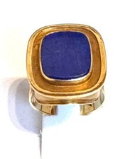Herrenring Lapislazuli 585er Gelbgold Ring Goldring Siegelring 14 Karat Gr. 66