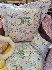 5-tlg. Kinderwagen Garnitur Kissen Set Bettwäsche Upcycling DDR Huhn Küken Motiv