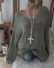 Neu Warme Kuschel Strick Pullover Grob Pulli Vintage Oversize Khaki 38 40 42