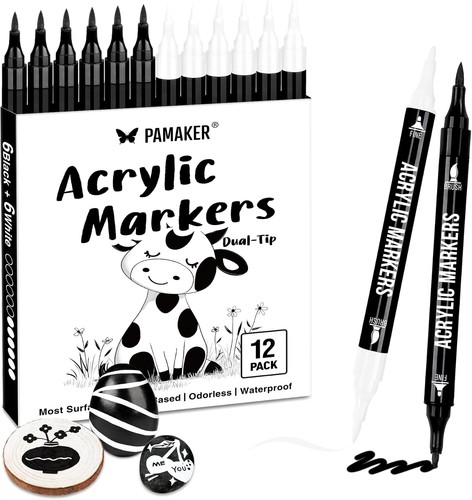 12er schwarz weiß acrylmarker - schwarz,