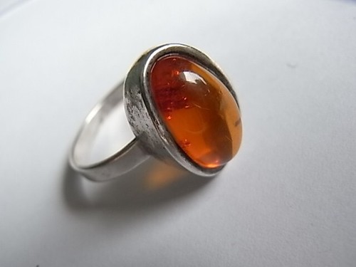 Antik silber ring - silber, bernstein