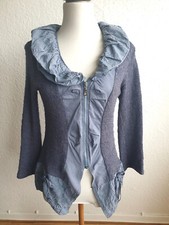 ZONE BLEUE Materialmix STRICKJACKE Tauben blau ZIPFEL + VOLANTs Reißverschluss S