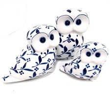 Eule 3er Set V&B Porzellan Gallo Design handpainted Camelia Eulen weiß blau 18cm