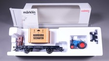H0 AC Märklin 46843 Flachwagen mit Überseekiste DB & Schlepper in OVP #RI_85