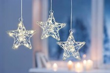 3 x LED Hängedeko Sterne Pear Fensterdeko Draht perlen Timer Weihnachtsdeko