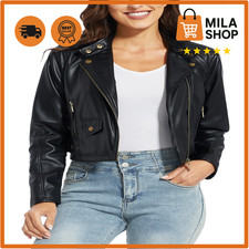 Fahsyee Damen Kunstlederjacke