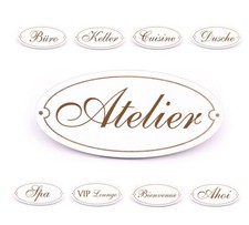 Schild Türschild • selbstklebend oval graviert • 200 Holzschilder weiß 15 x 7 cm