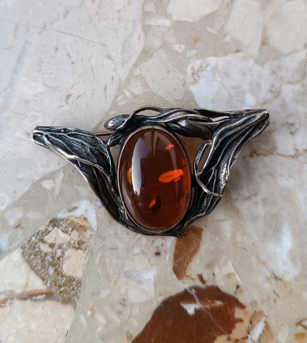 Jugendstil brosche bernstein - brosche,