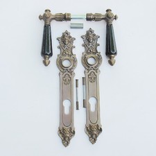 Gründerzeit Haustürbeschlag  Messing antik ENGEL & TEUFEL  5-1b-AS