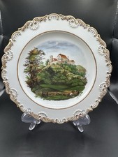 Meissen Porzellan Bildteller um 1840 die Wartburg Malerei Goldrand