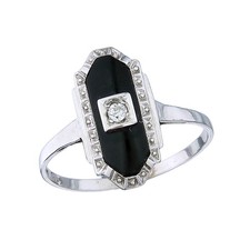 Ring Brillant Onyx 585er Weißgold Art Déco
